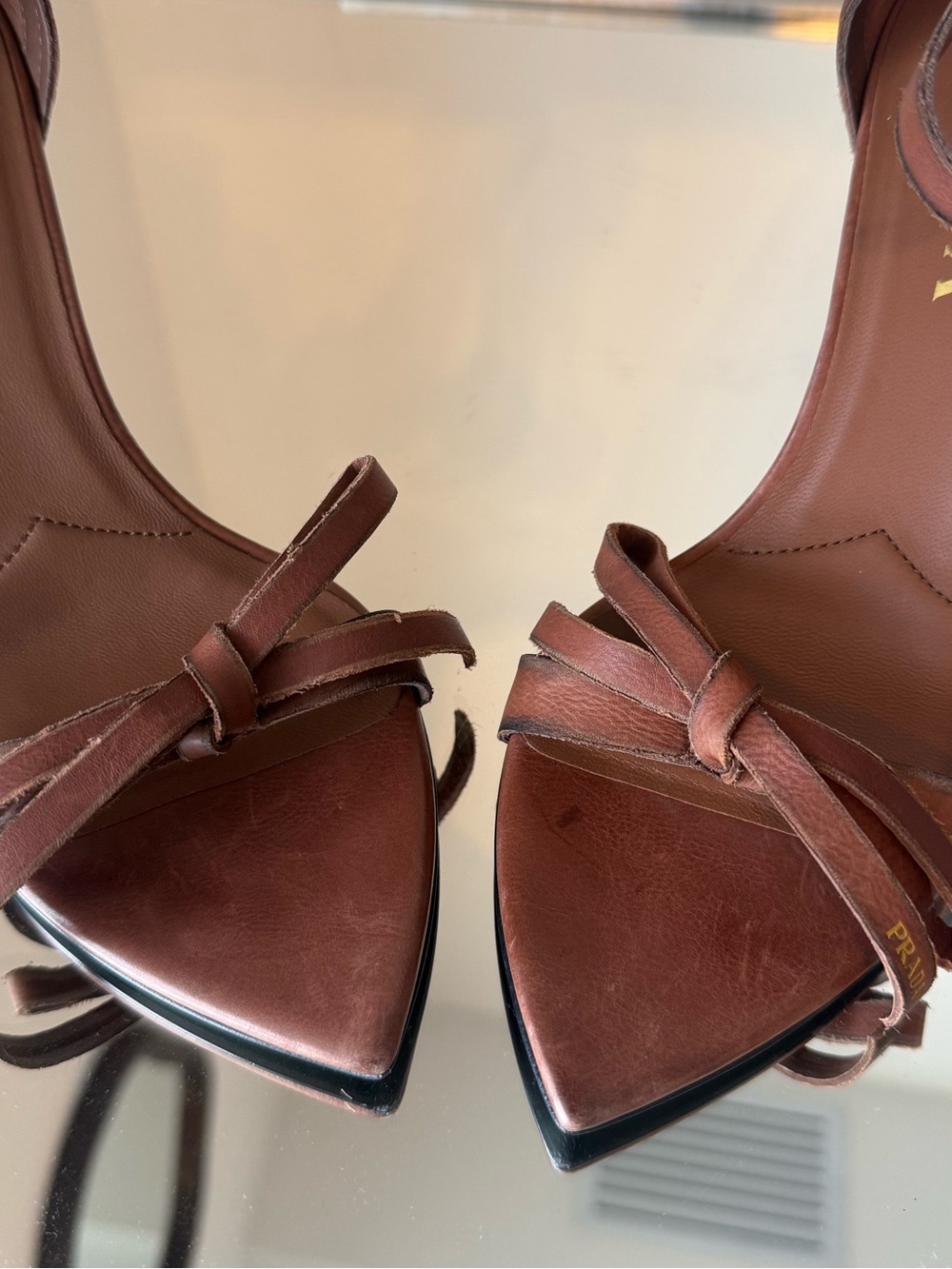 Prada 85mm Distressed Leather Bow Sandals $1,320 38 - Picture 6 of 15